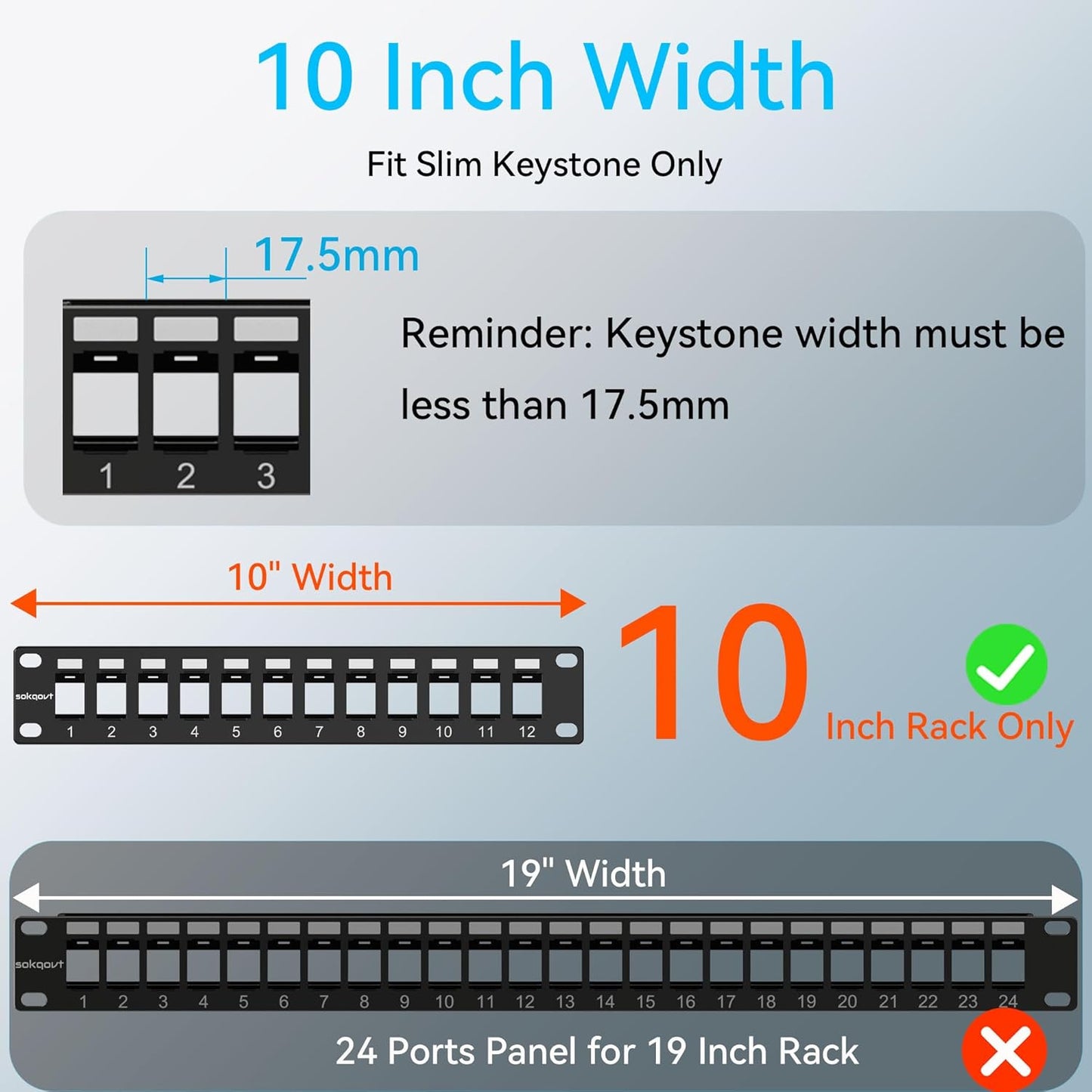 12 Port Mini Blank Keystone Patch Panel With Snap-in Design (4 Pack), Cat6 Network 1U 10 Inch Rack Mount Ethernet (for Slim Keystone Only)