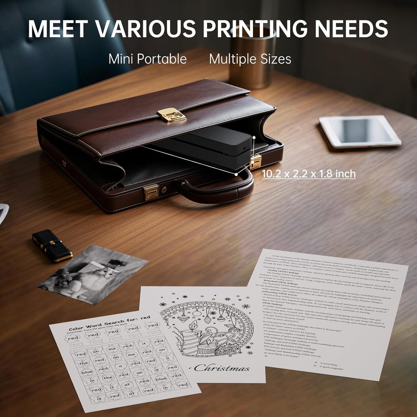 iDPRT Inkless Portable Printer for Travel, Mobile-Thermal-Printers, Wireless-Small-Printer for Home Use, Office, Vehicles, Bluetooth Printers Supports 8.5" x 11" US Letter & A4 & A5 Size, Black