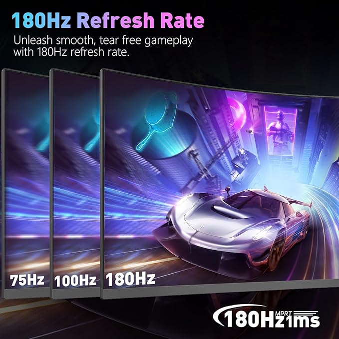 24-inch Curved Gaming Monitor, FHD 180Hz 1ms Computer Monitor, 1800R, AMD FreeSync & G-Sync Compatible, HDMI DP VESA Built-in Speakers