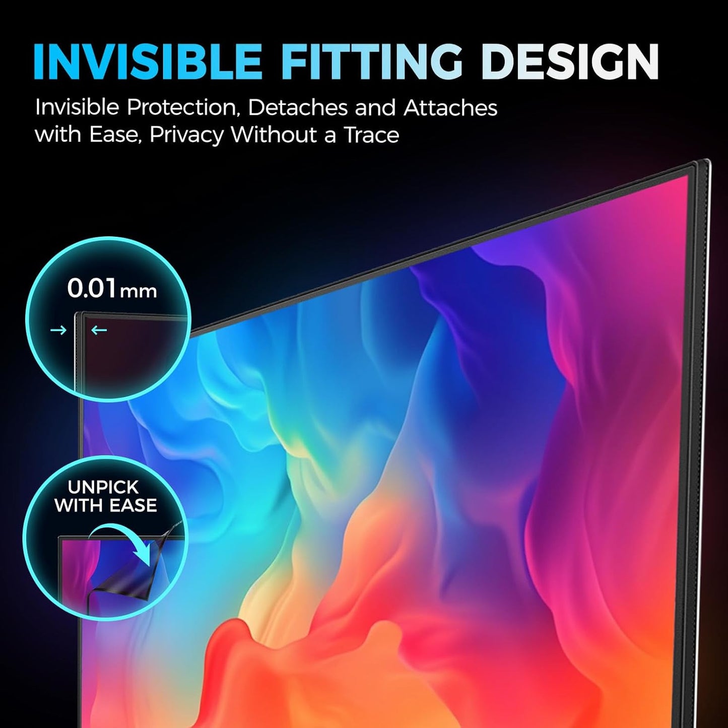 2 Pack Hidden Design Magnetic Computer Privacy Screen 24 inch, Removable Screen Filter for Frameless Monitor 16:9 Widescreen, Anti Blue Light Privacy Shield, Anti-Glare Protector