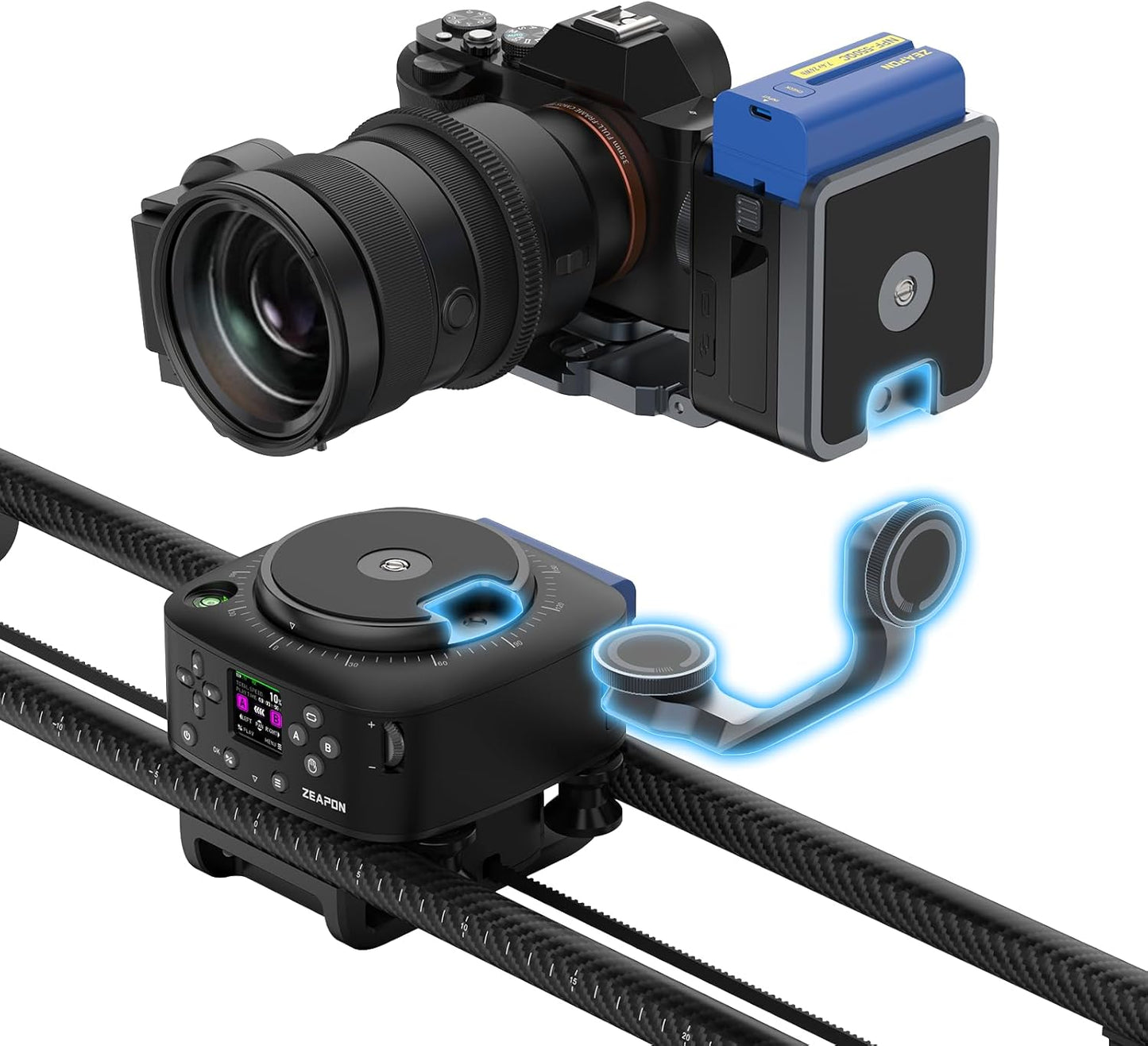 Zeapon AXIS 100 Pro (3-axis) Multi-axis Motorized Camera Slider, 39''/ 100cm DSLR Carbon Fiber Electric Track, LCD Screen APP Control, Pan Head for 360° Panoramic Time-Lapse Follow Focus