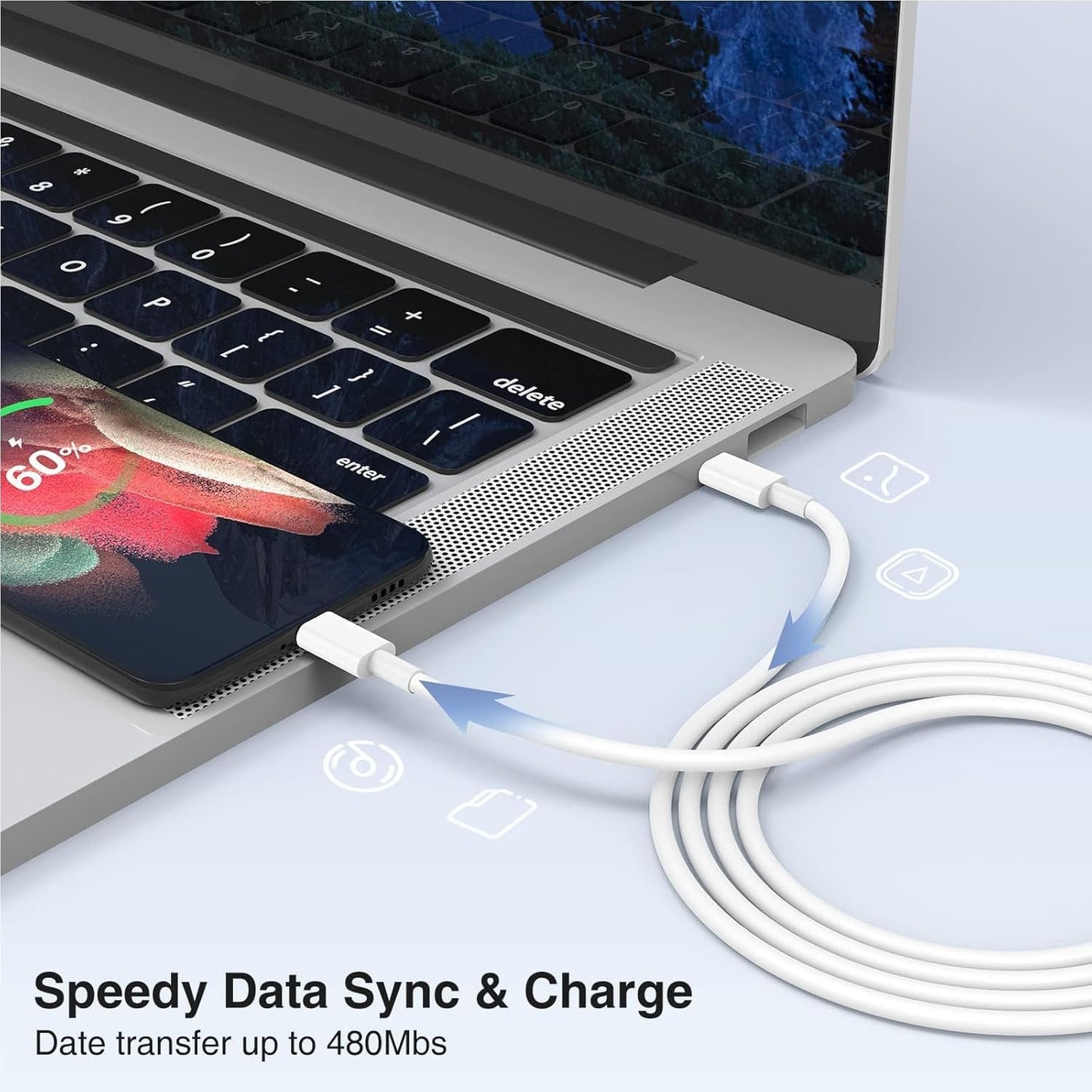3-Pack 1FT 60W USB C to USB C Cable, Type C Fast Charging Cable for iPhone 16 15 Pro Plus Pro Max，for Galaxy S24 S23, for iPad Pro/Air, for MacBook Pro/Air and More