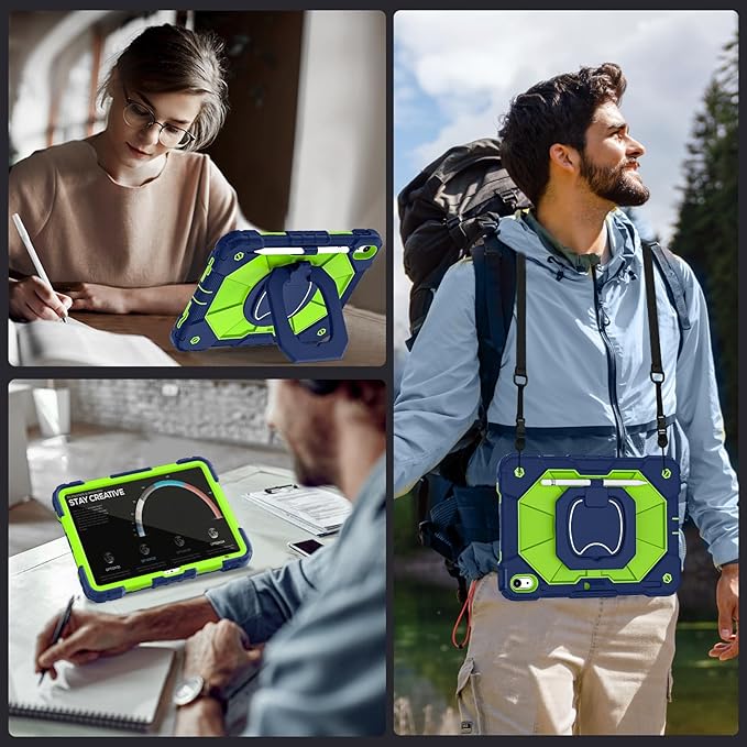 Case for iPad (A16) 11th/10th Generation 2025/2022,Heavy Duty Shockproof 10th Generation iPad Case with 360° Rotating Stand Screen Protector for i Pad 11.0/10.9 Inch Cover,Navy Green