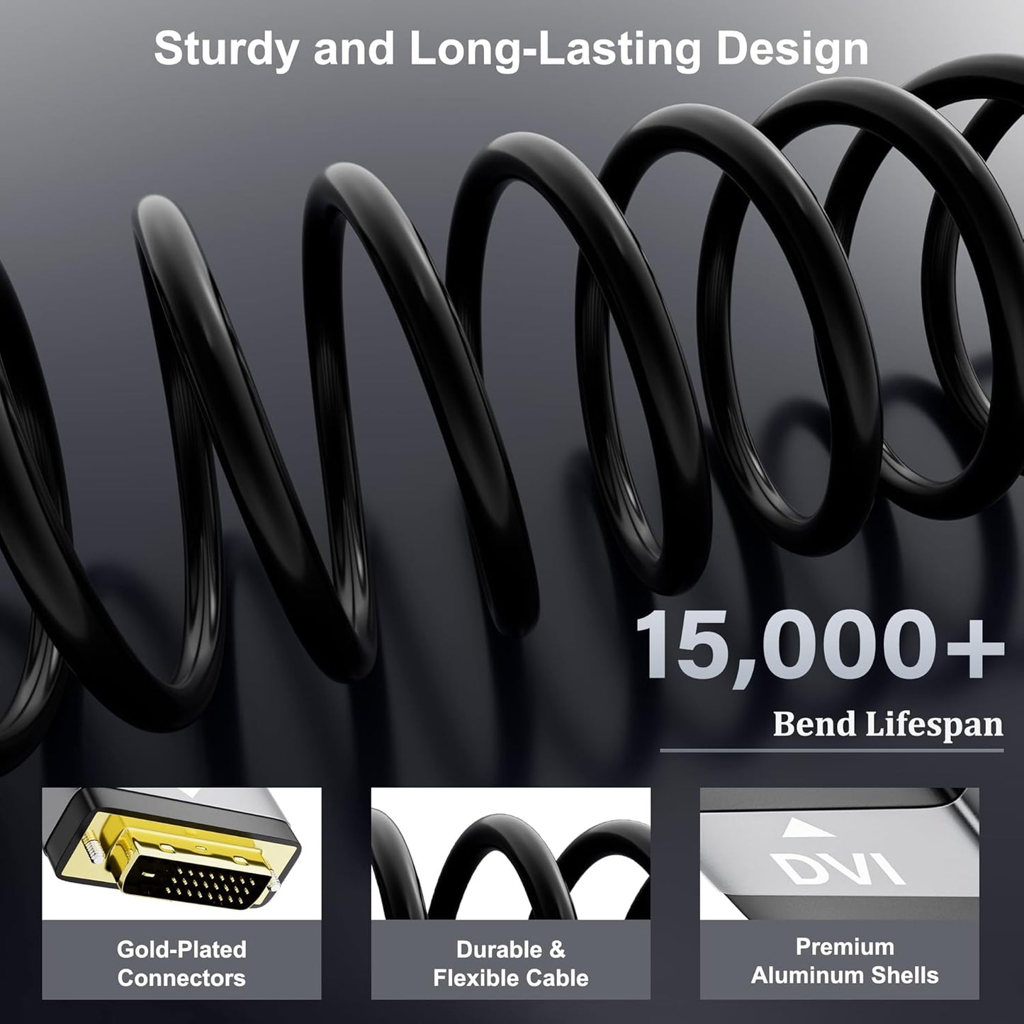 HDMI to DVI Cable 15FT, Bi-Directional DVI to HDMI Male to Male Cord, HDMI A to DVI-D Adapter, Gold-plated Connectors, Aluminum Shells, 1080P, for Computer, Monitor, Projector, Raspberry Pi, Xbox, PS3