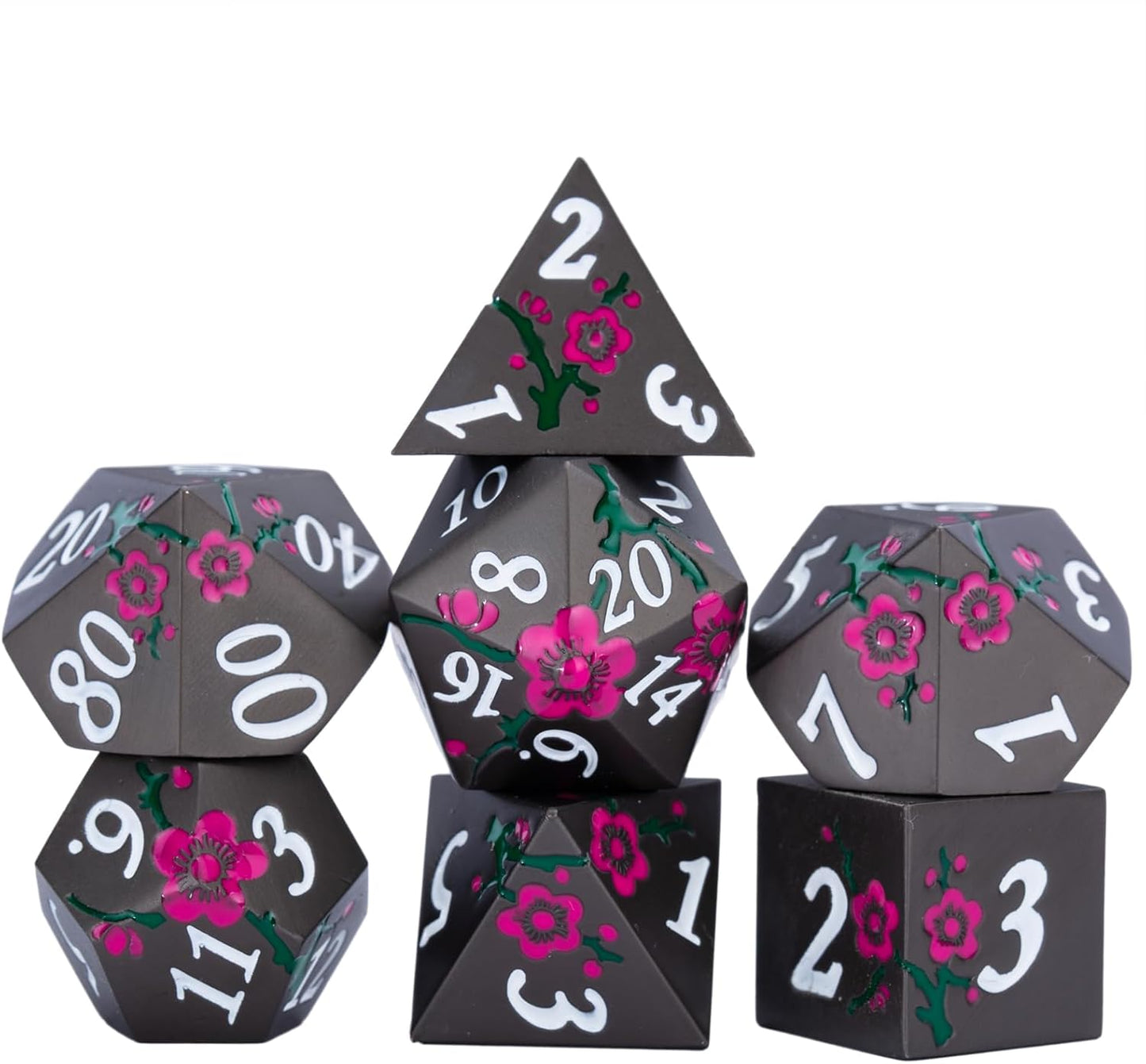 Metal DND Dice Set, 7 PCS With Gift Case for Dungeons and Dragons, Solid Metal Dice for Tabletop Game (Pearl Gun-Pink-Green)