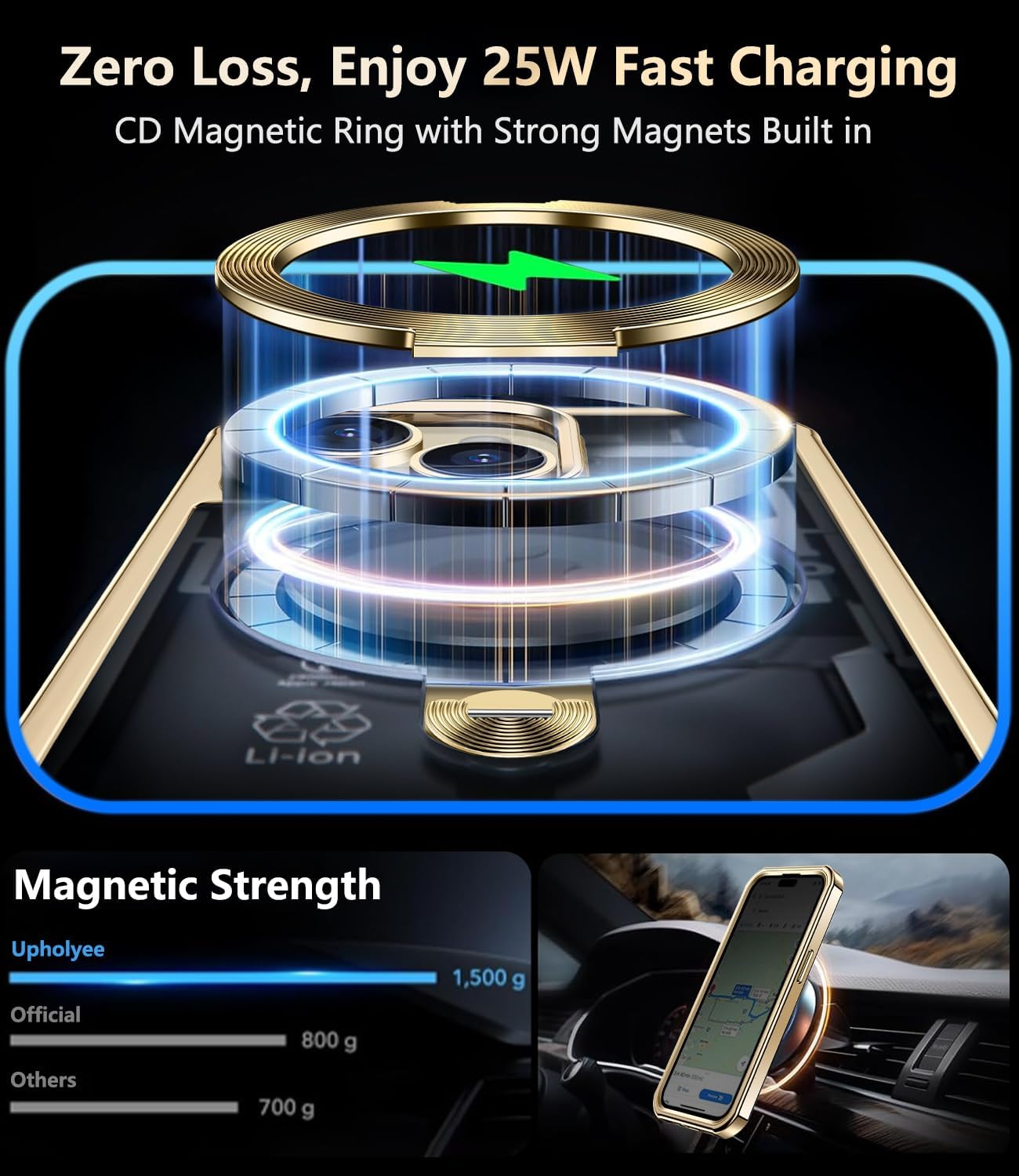 [360° Rotatable CD Stand & Built-in Privacy Screen Magnetic Case for iPhone 13 [Compatible with MagSafe & Full Signal] Mil-Grade Shockproof Full Body Anti-Spy Cover for 13-Gold