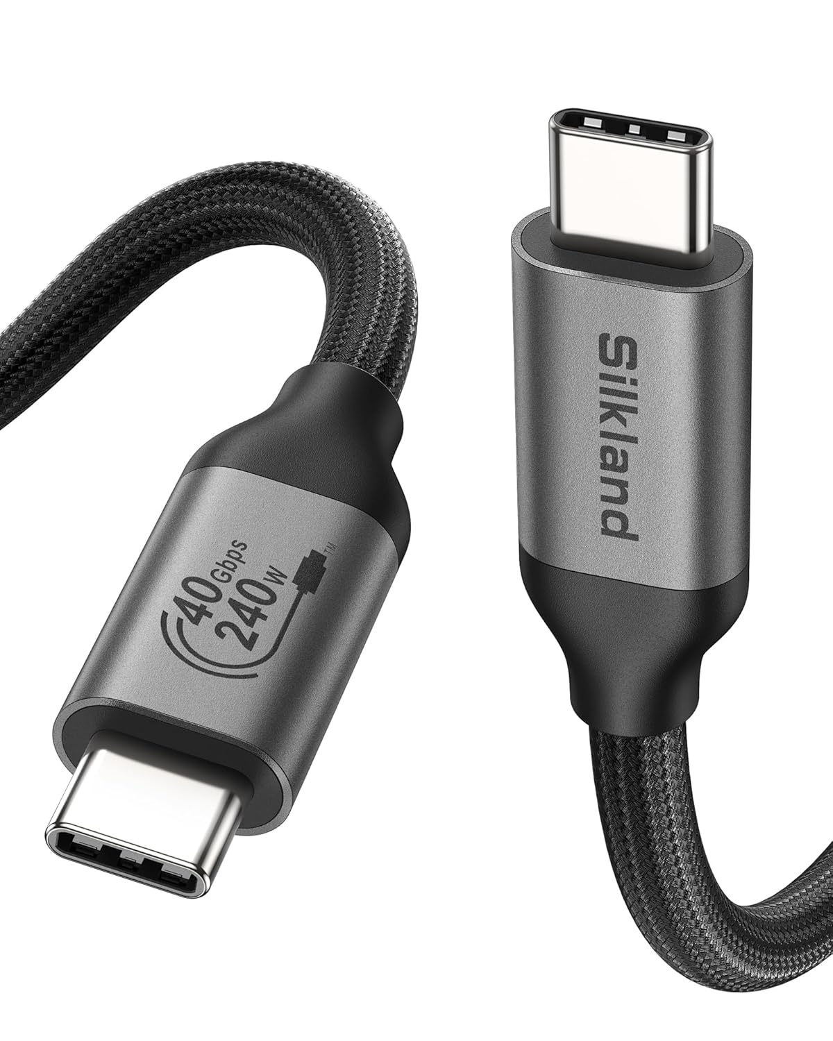 Silkland USB 4 Cable 6.6FT/2M for Thunderbolt 4, 40Gbps Data Transfer, 8K/5K@60Hz, 4K@240Hz, 240W Charging, Braided USB C Video Cable Compatible with MacBook, Portable Monitor, SSD, Docking, iPad