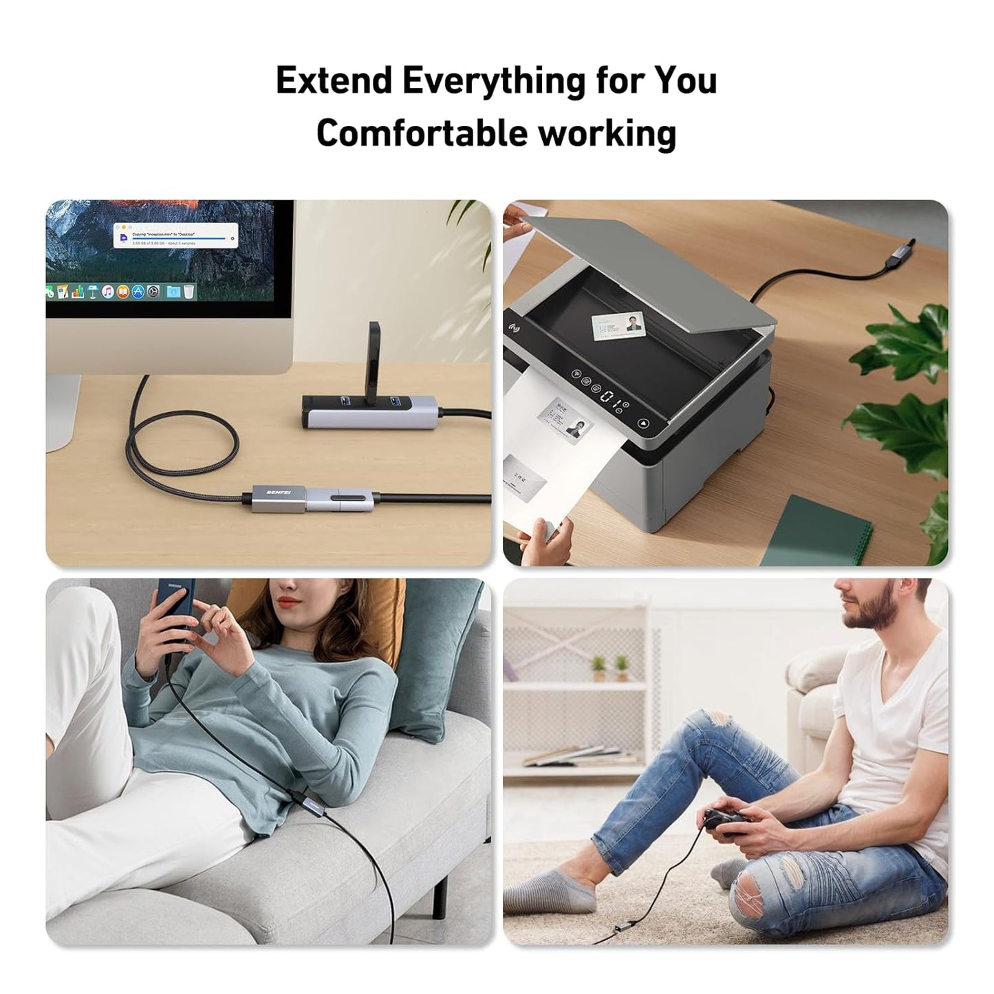 BENFEI USB 3.0 Extension Cable 16 Feet, Nylon Braided Compatible with Webcam, Camera, Phone, USB hub, Mouse, Keyboard, Printer, Hard Drive, Headset