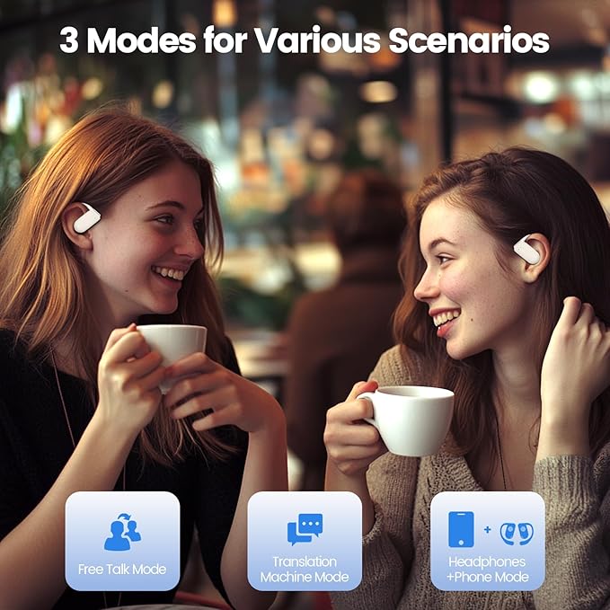 AI Translation Earbuds Real Time 164 Languages 80H Playtime Translator Ear Buds Audifonos Traductores Inglés Español Wireless Translating Earbuds Bluetooth Headphones for Travel Meeting Learning Large