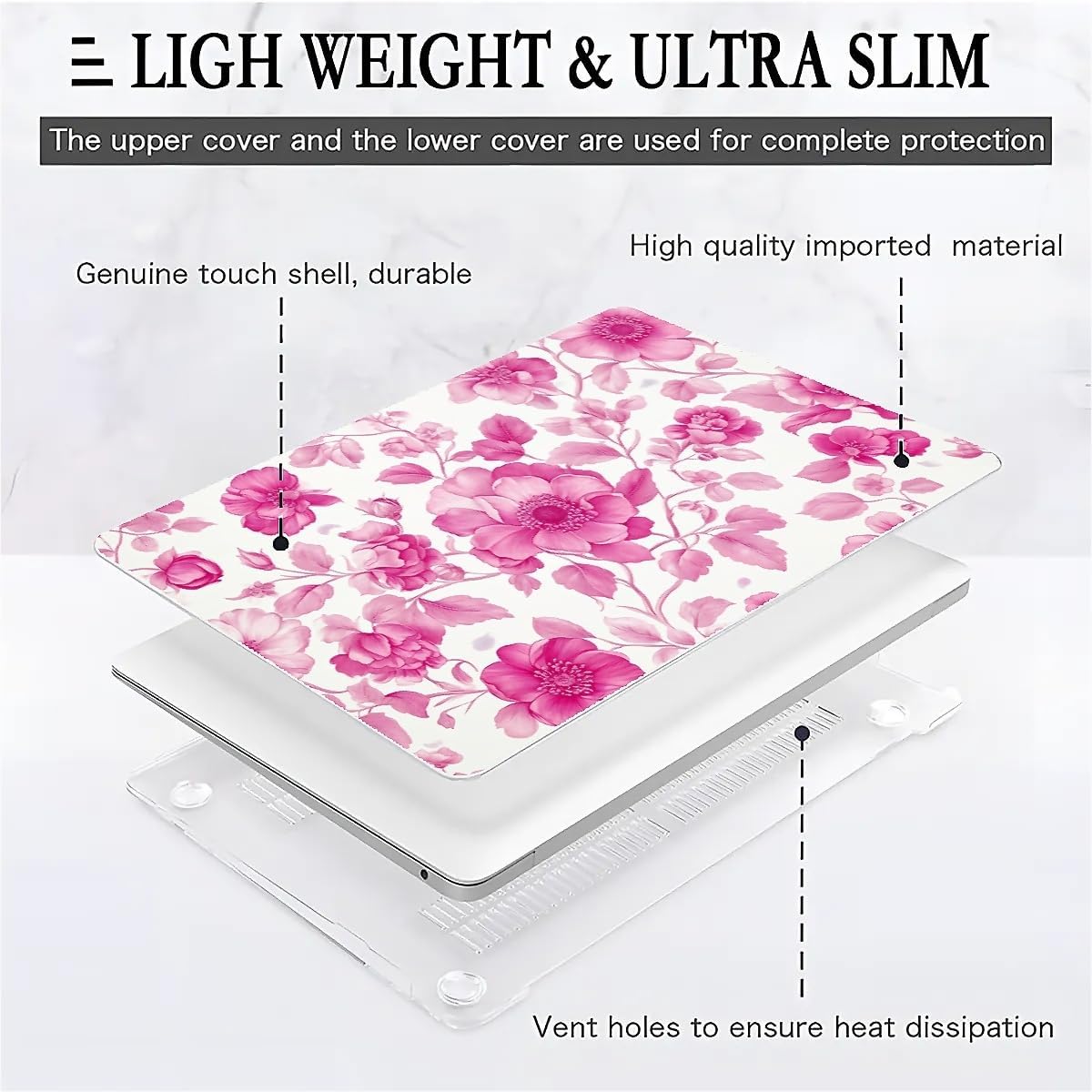 Compatible with MacBook Air 13.3 13.6 Inch Case 2022 2021 2020 2019 Plastic Hard Shell Case Cover,13.6 Air (A2681) M2 2022, Pink Vintage Floral