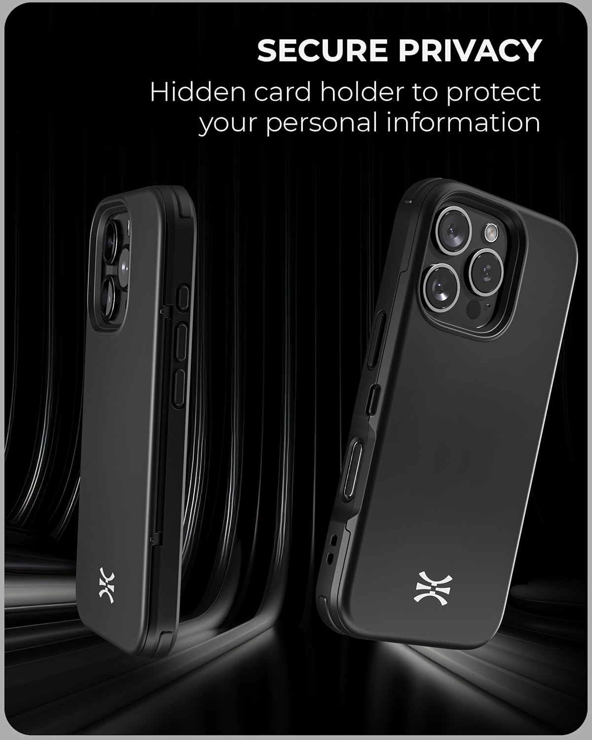 TORU CX Slim for iPhone 16 Pro Case Wallet | Protective Shockproof Heavy Duty Cover with Hidden Card Holder & Card Slot | Mirror & Wrist Strap Included - Black