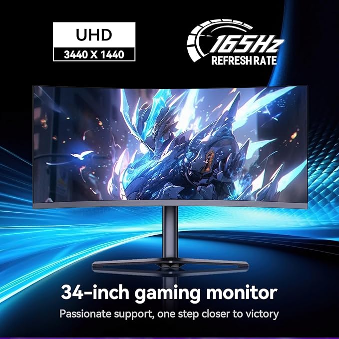 34 inch 4K Curved Monitor, WQHD (3440x1440) 165Hz 1500R Ultrawide Gaming Computer Monitor, Support Freesync,1ms Support 1 Audio Out, 2 HDMI & 2 DP, VESA Mount/Tilt Adjustable- (G34WQ)