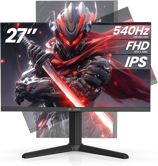 CRUA 27” 540Hz Gaming Monitor, IPS FHD(1920x1080P), AMD FreeSync, 120% sRGB, Height/Pivot/Rotating/Tilt Adjustable Vertical Monitor, HDMI 2.1 + DP 1.4, Wall Mount Install-Black