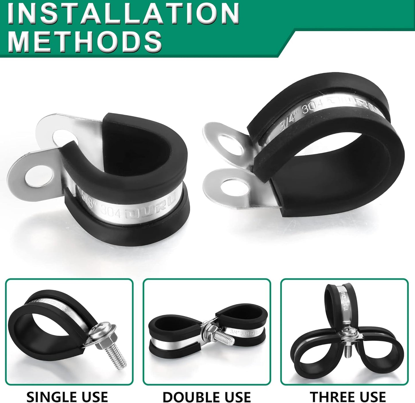 20pcs 1 Inch Stainless Steel Cable Clamps, Rubber Coated, Black