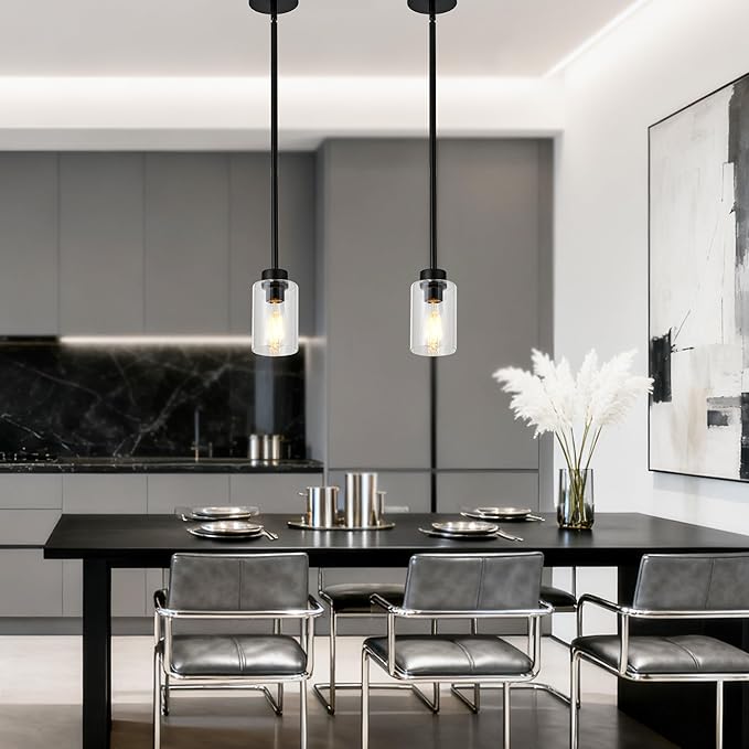 Black Pendant Lights Kitchen Island,Clear Glass Pendant Light Fixture Multiple Stems Rods 3 Units 12 Inch 3 Units 4 Inch