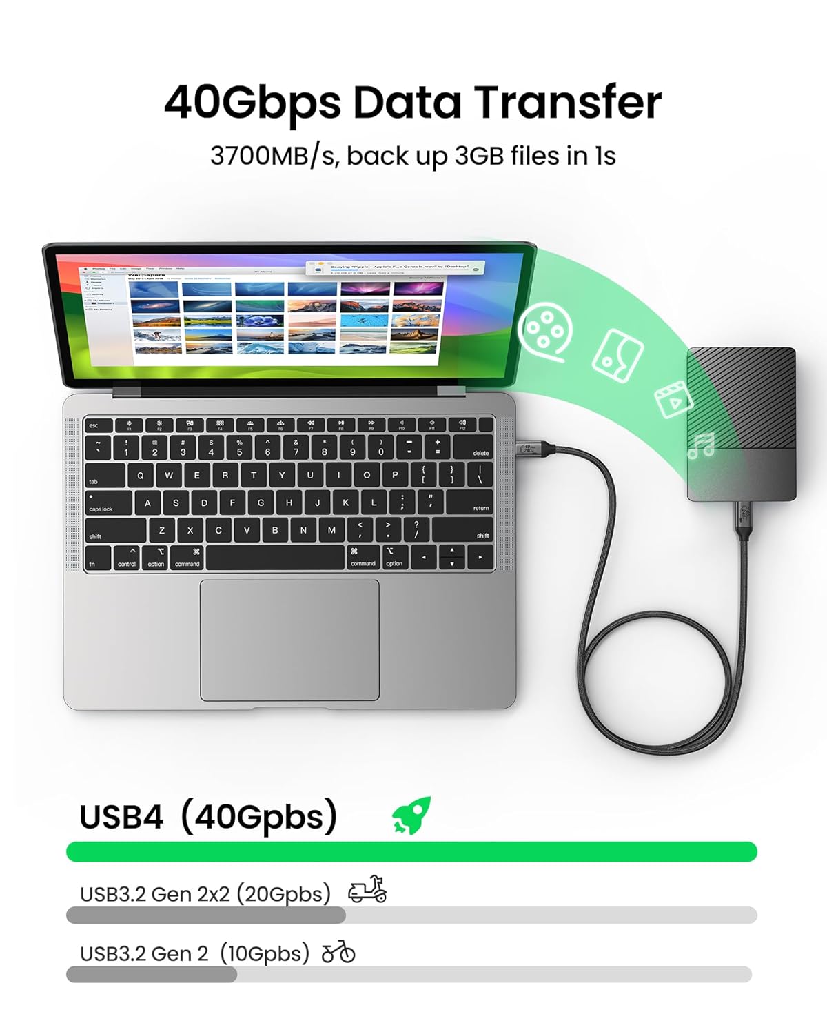 Silkland USB 4 Cable for Thunderbolt 4 Cable 1FT, 40Gbps USB C Data Cable, 240W PD 3.1 Fast Charging, 8K/5K@60Hz, Short USB C Thunderbolt Cable, Compatible for SSD, MacBook, Docking, Hub, iPhone 16/15
