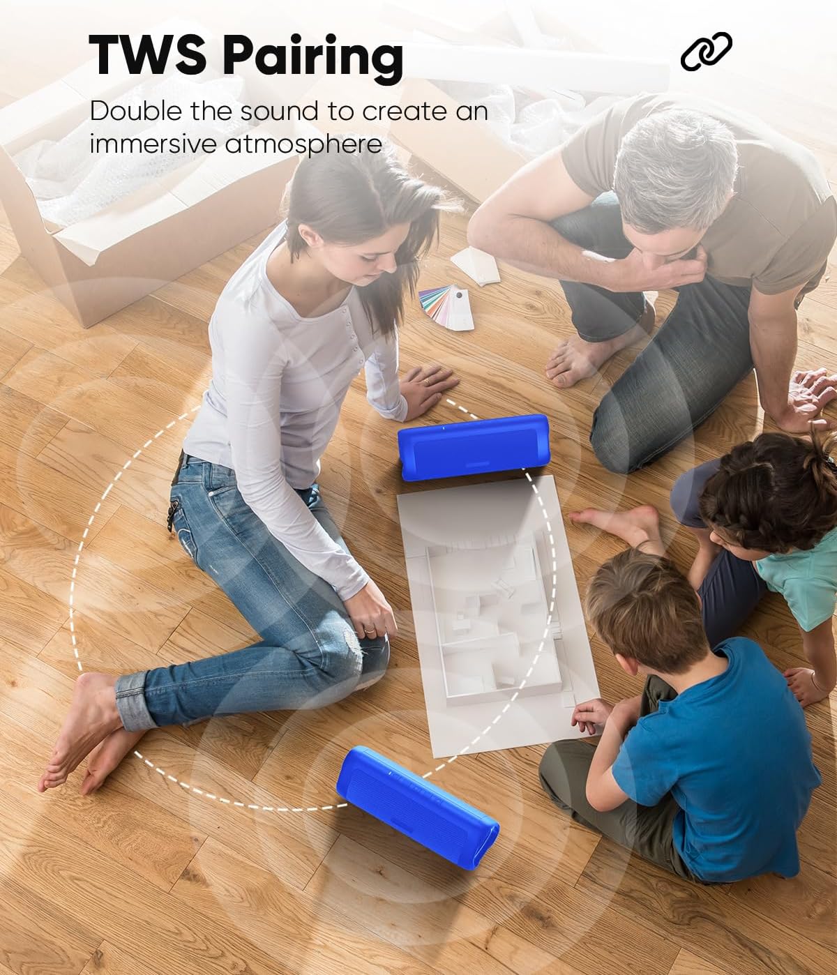 Bluetooth Speaker with HD Sound, Portable Wireless, IPX5 Waterproof, Up to 20H Playtime, TWS Pairing, BT5.3, for Home/Party/Outdoor/Beach, Stocking Stuffers, White Elephant Gifts for Adults (Blue)