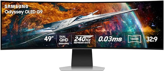 Samsung 49" Odyssey OLED G9 (G95SC) Series Curved Smart Gaming Monitor w QD-OLED, 240Hz, 0.03ms, AMD Freestyle Premium Pro, G-Sync Compatible, Dual QHD, Neo Quantum Processor Pro, LS49CG954SNXZA
