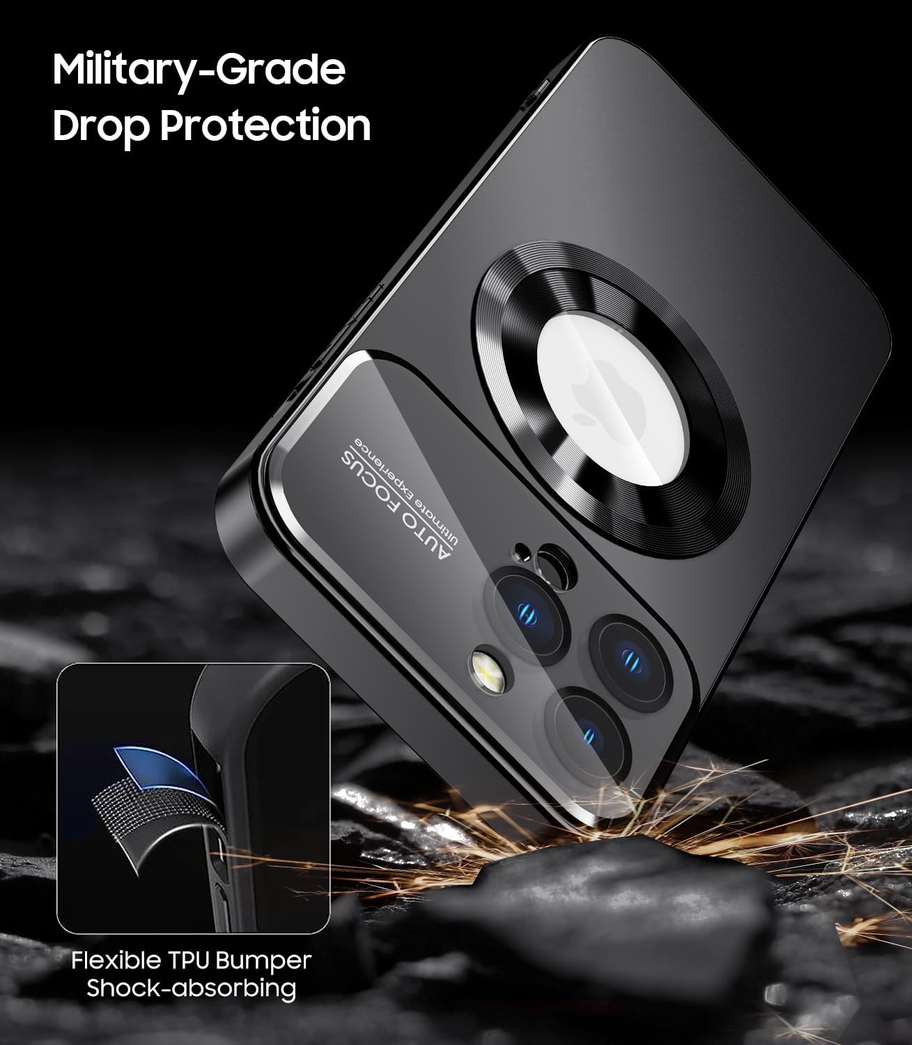 Magnetic for iPhone 13 Pro Max Case, Compatible with MagSafe, Built-in Camera Lens Protector, Logo View, Military Grade Drop Proof Phone Case Cover, Black