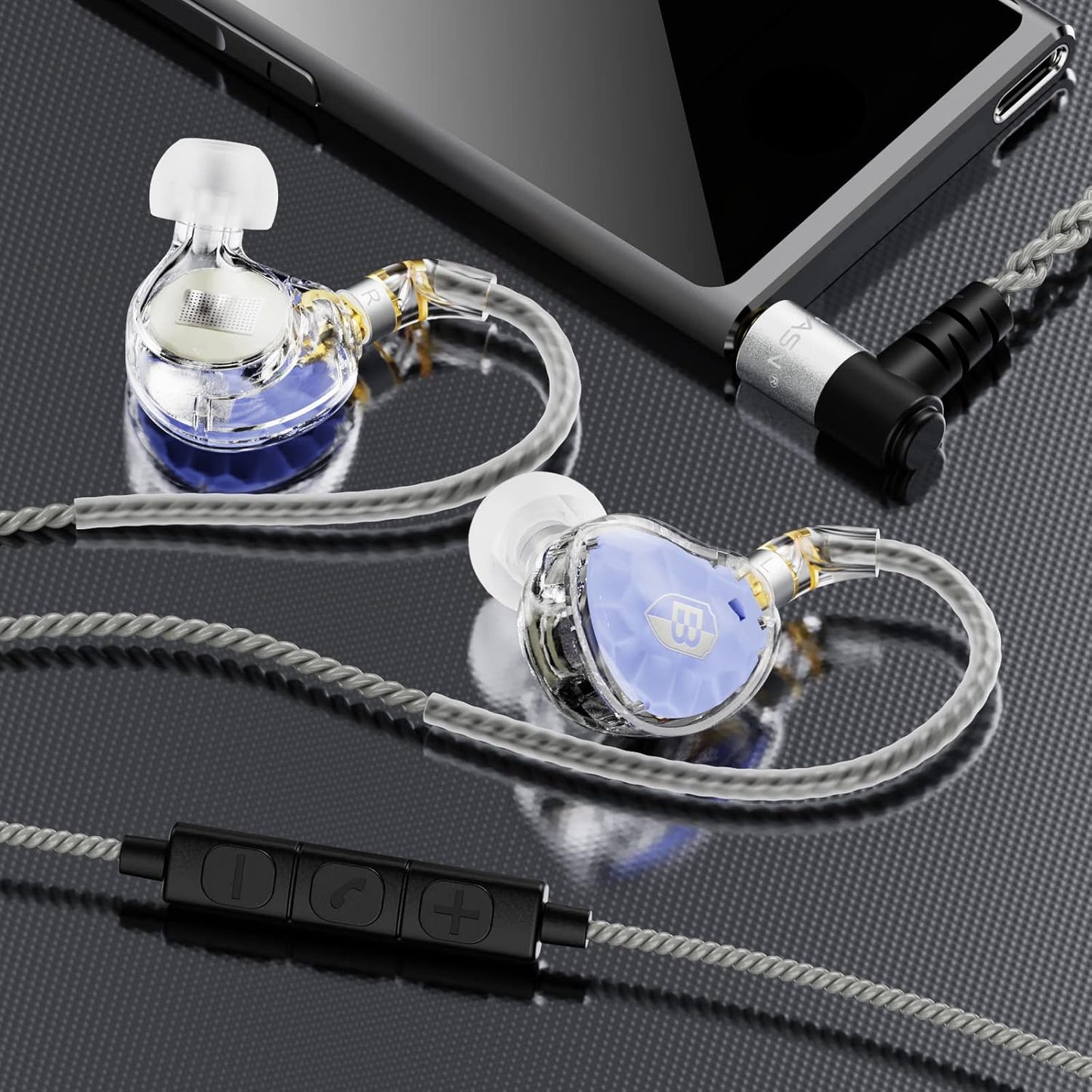 BASN ASONE 14.2mm Planar Diaphragm Driver in-Ear Monitors Earphone with Two Detachable MMCX Cables for Musicians Drummers Bass Players Singers (Blue)