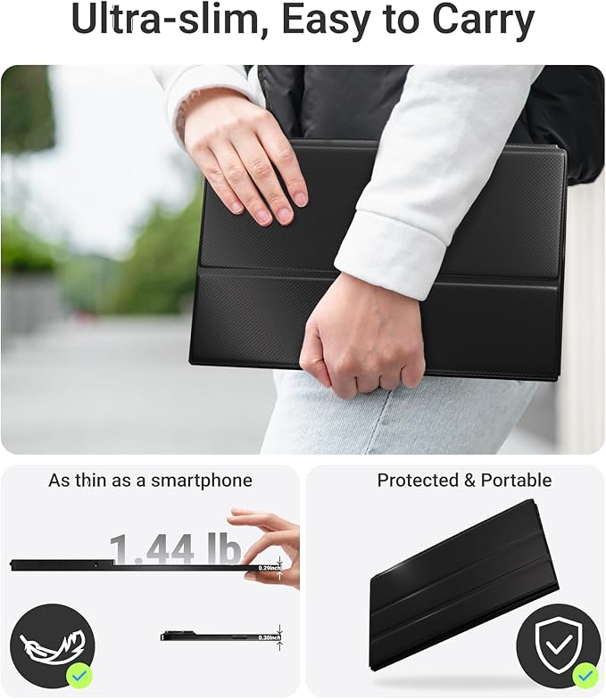 Ingnok Portable Monitor, 15.6inch FHD 1080P Travel Monitor, Ultra-Thin, USB-C Plug&Play, Built-in Speakers, Portable Screen for Laptop, Mac, Switch/PS5, Travel&Office Assistant