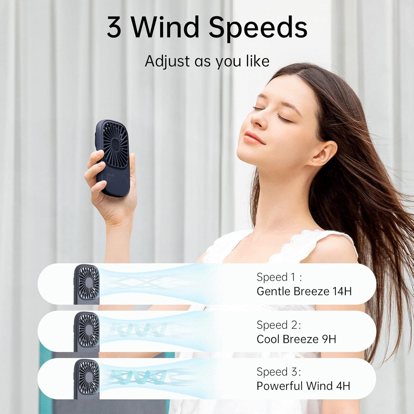 JISULIFE Handheld Mini Lash Fan with Bracket, Small Portable USB Rechargeable Personal Makeup/Eyelash Fan with 3 Speeds for Women Mom Girls Office Outdoor Travel Blue