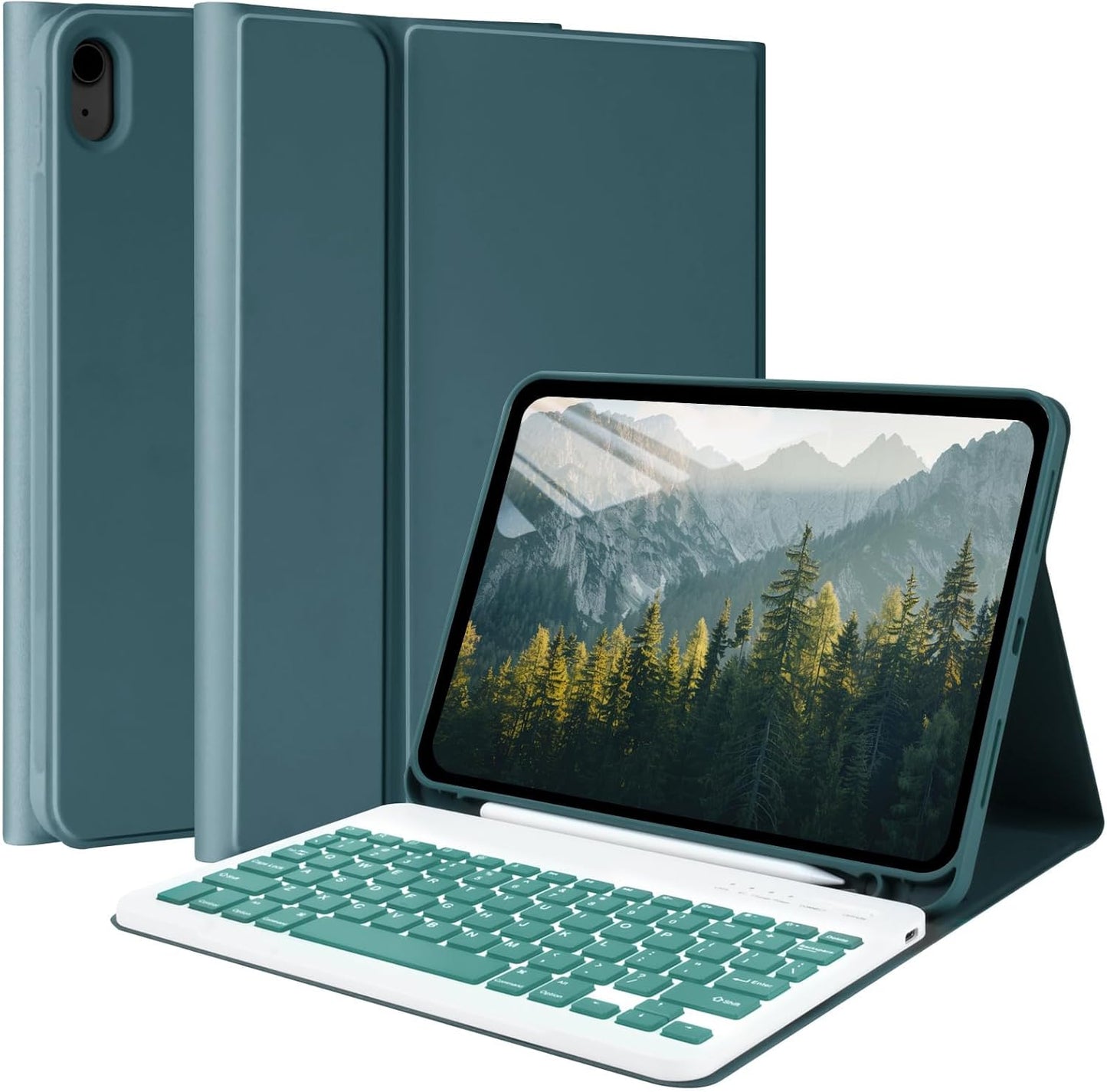 MMK iPad A16 Case (2025, 11"), iPad 10th Generation Case with Keyboard (2022, 10.9"), Wireless Detachable Keyboard, Pencil Holder (Dark Green)