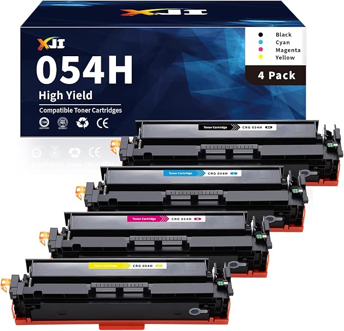 XJI 054H High Capacity Compatible Toner Cartridges Replacement for Canon 054 H, for Color imageCLASS MF641CW MF642Cdw MF644Cdw LBP622Cdw Laser Printer Ink(4 Pack, Black Cyan Magenta Yellow)