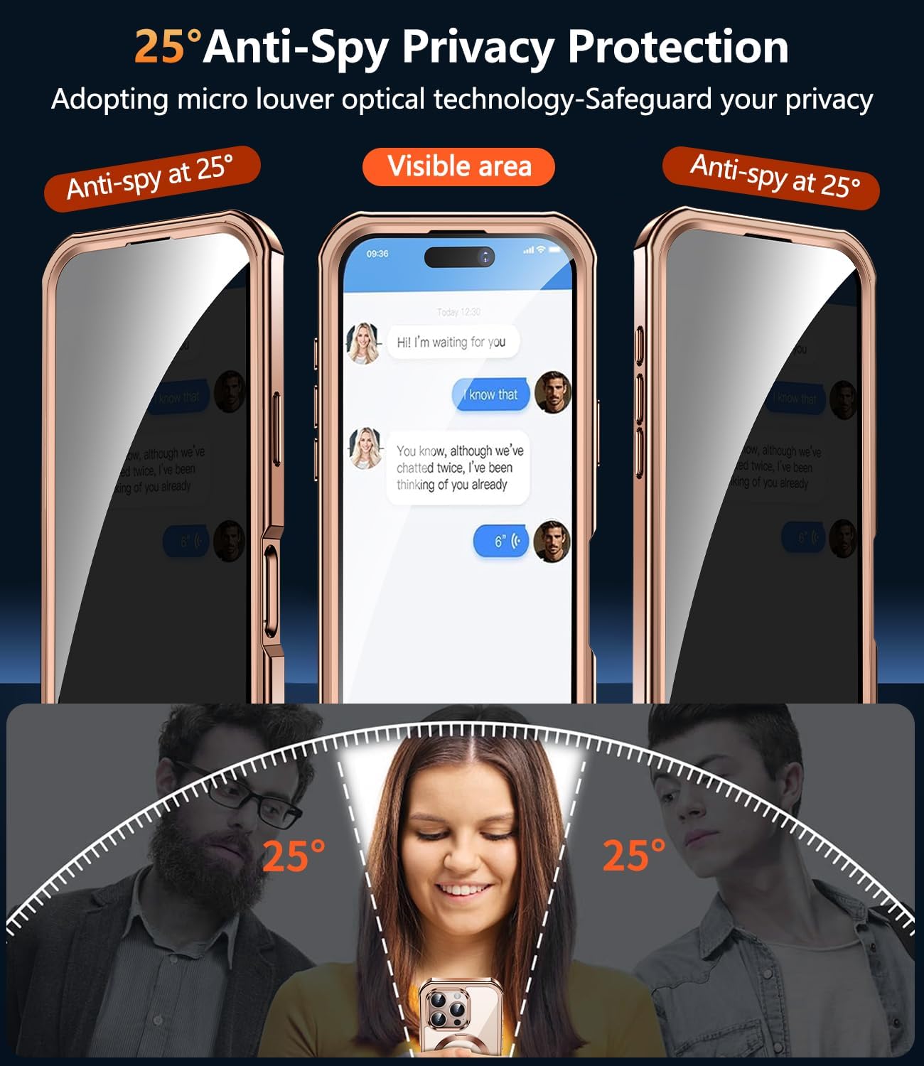 [360° Rotatable CD Stand & Built-in Privacy Screen Magnetic Case for iPhone 16 Pro Max [Compatible with MagSafe & Full Signal] Shockproof Full Body Anti-Spy Cover for 16 Pro Max-Desert Gold