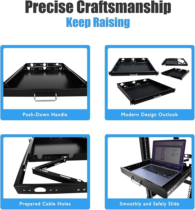 RAISING ELECTRONICS 1U Rack Mount Sliding Keyboard Tray
