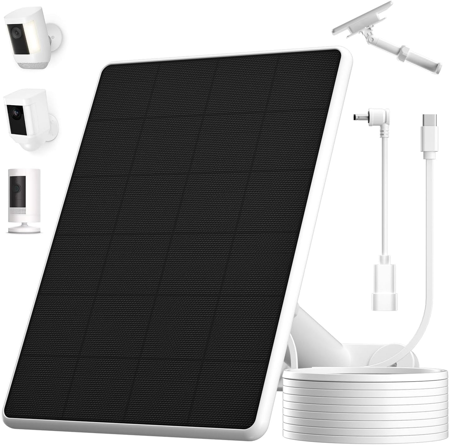 6W Solar Panel for Ring Spotlight Cam Battery & Stick Up Cam Battery, High-Efficiency Solar Charger with 360° Adjustable Retractable Bracket & 10ft Cable