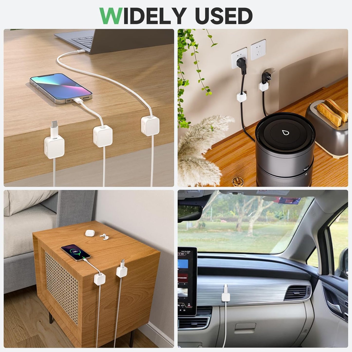 12 White Magnetic Cable Clips,Under Desk Cable Management,Cord Holder for Nightstand Home Office Car Phone Wall,2025 Adhesive Cord Organizer[0.45" in Ht Save Space/Versatile for Wire Up to 0.27" OD]