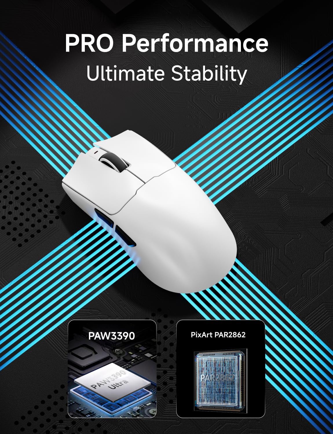S9 Pro Wireless Gaming Mouse, 59G Ergonomic Computer Mouse, Triple Modes, 8K Polling, 26K DPI, PAW3395 Optical Sensor, Kailh Switch, 250h Battery Life, Programmable for PC/Win/Mac(White)