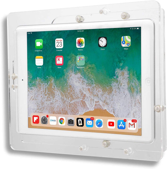 TABcare Anti-Theft Acrylic VESA Enclosure for Apple iPad Pro 12.9" 2015 2017 with Free Wall Mount Kit & 90-Degree Angle Charge Cable (iPad Pro 12.9" 1/2, Clear)