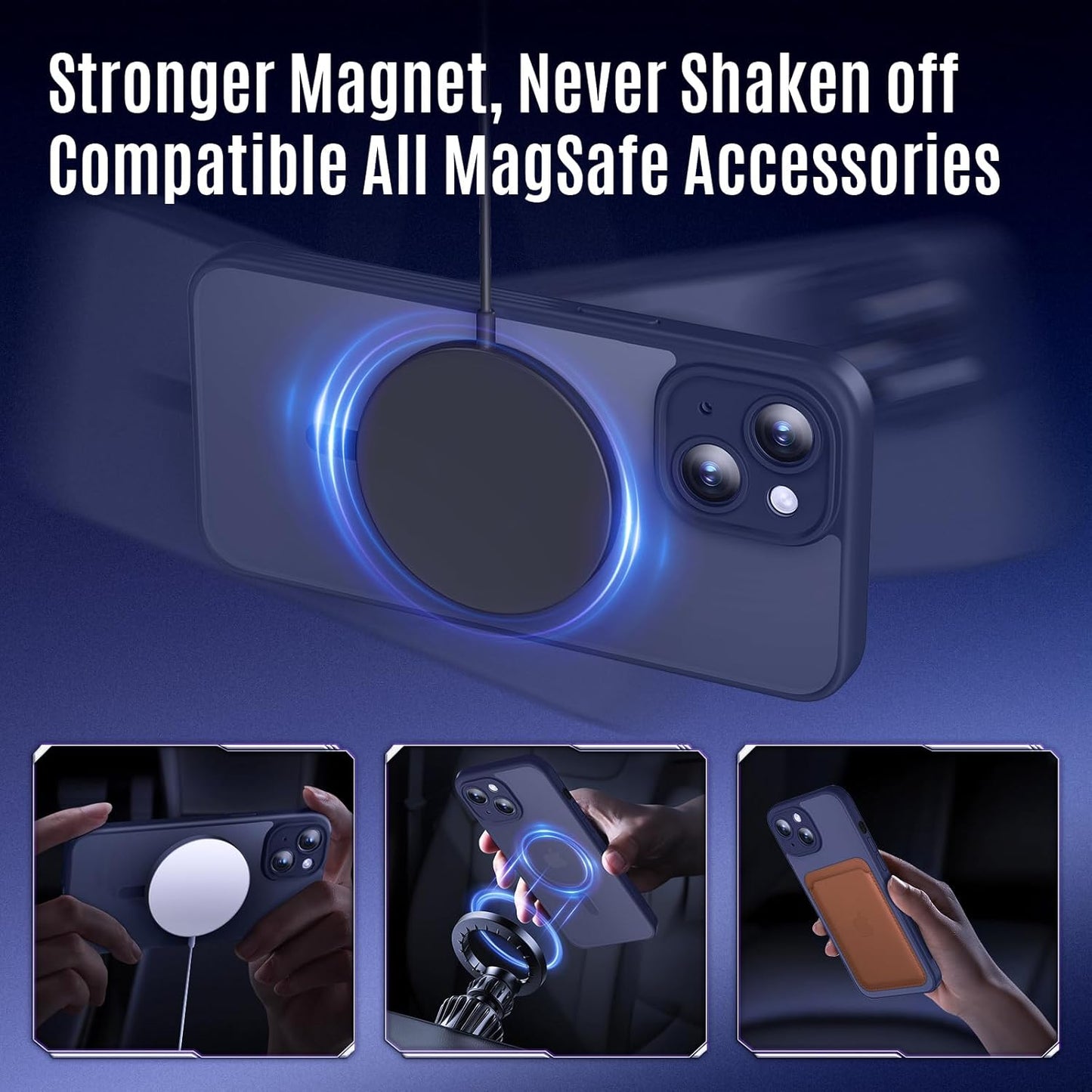 Designed for iPhone 14 Case, Compatible with MagSafe, with Privacy Screen Protectors X2, [Camera Protection] [15FT Military Drop Protection] Shockproof Phone Case, 6.1", Navy Blue