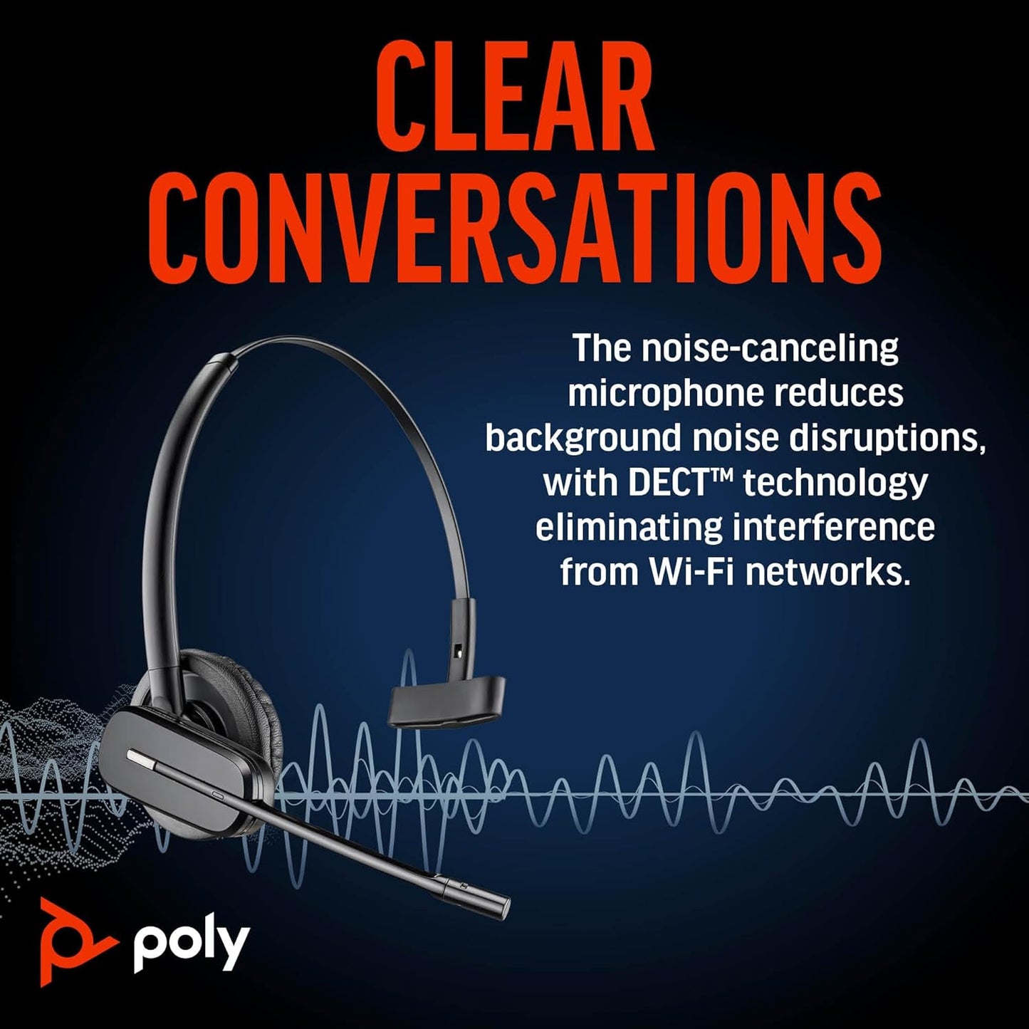 Poly CS540 Wireless DECT Headset (Plantronics) – Single Ear (Mono) Convertible (3 wearing styles) – Connects to Desk Phone – Noise Canceling Microphone – Amazon Exclusive