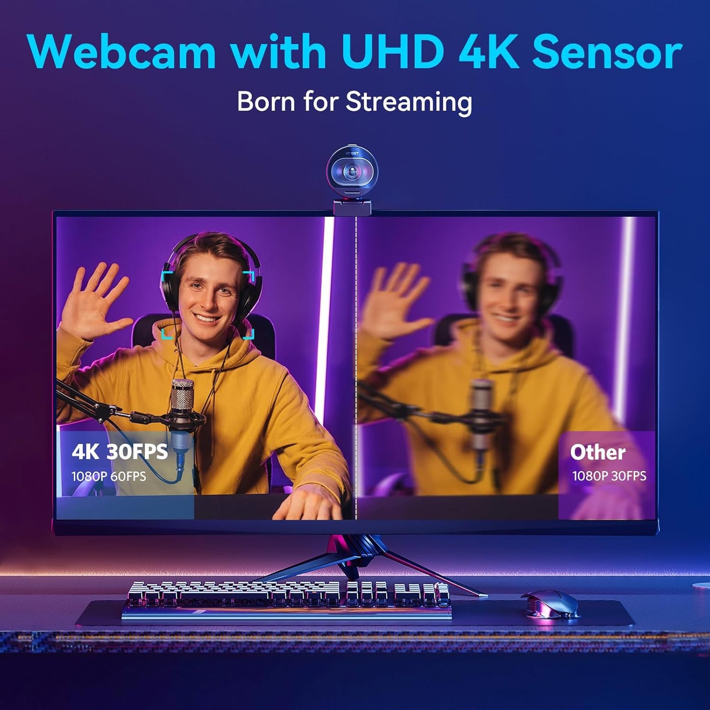 EMEET S600 4K Webcam for Streaming - Sony 1/2.5'' Sensor, PDAF Autofocus, 1080P@60FPS, 2 Noise Reduction Mics, Built-in Privacy Cover, 73° FOV, Streaming Camera for Live Commerce/Gaming/Beauty