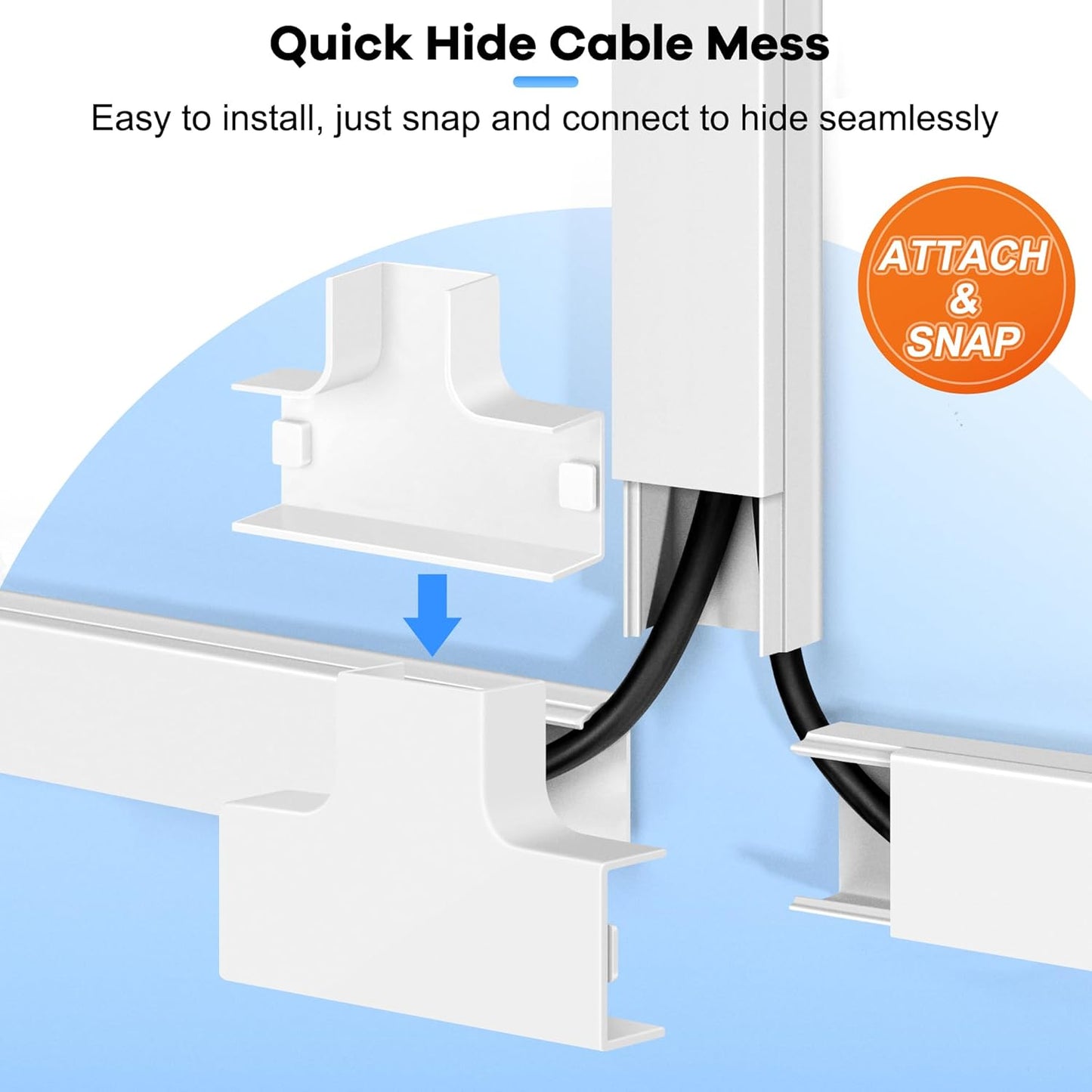 306in Cord Hider Kit, Cord Covers for Wires on Wall, Paintable Wire Cover for Cords, Cable Hider for Wall Mounted TV, White Cord Concealer, Cable Raceway Wire Management, 18xL17in x W0.95in x H0.55in