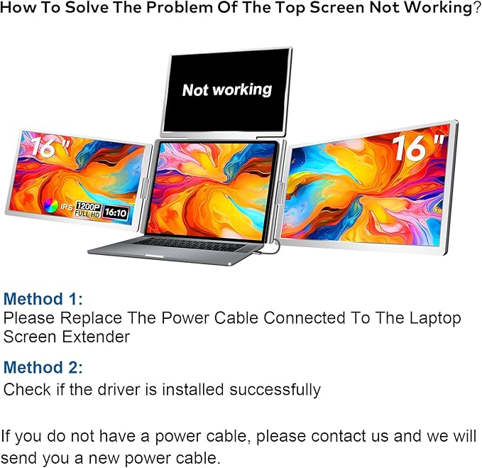 FOPO 16" Laptop Screen Extender Monitor Portable, Quad Monitor, Just 1 Cable for 3 Screens, FHD 1080P IPS Laptop Extender Compatible with Wins/Mac for 13.6" - 18.5" Laptops