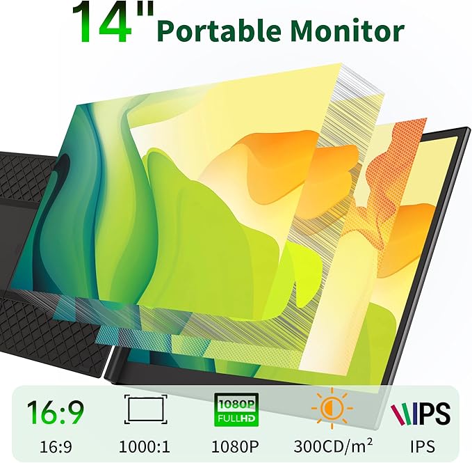 14" Laptop Screen Extender - Ultra Light 1.31lbs FHD 1080P IPS Portable Monitor for Laptops, Attachment Plug & Play Travel Dual Extra Display for 13"-17" Windows/Mac