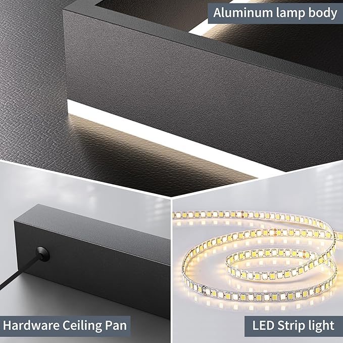 Modern Kitchen Island Pendant Light, Rectangle Dimmable LED Chandelier, 3 Layer Adjustable Ceiling Light Fixture for Dining Room, Living Room, Bedroom, 3000K-6500K, Black Foyer Hanging Light