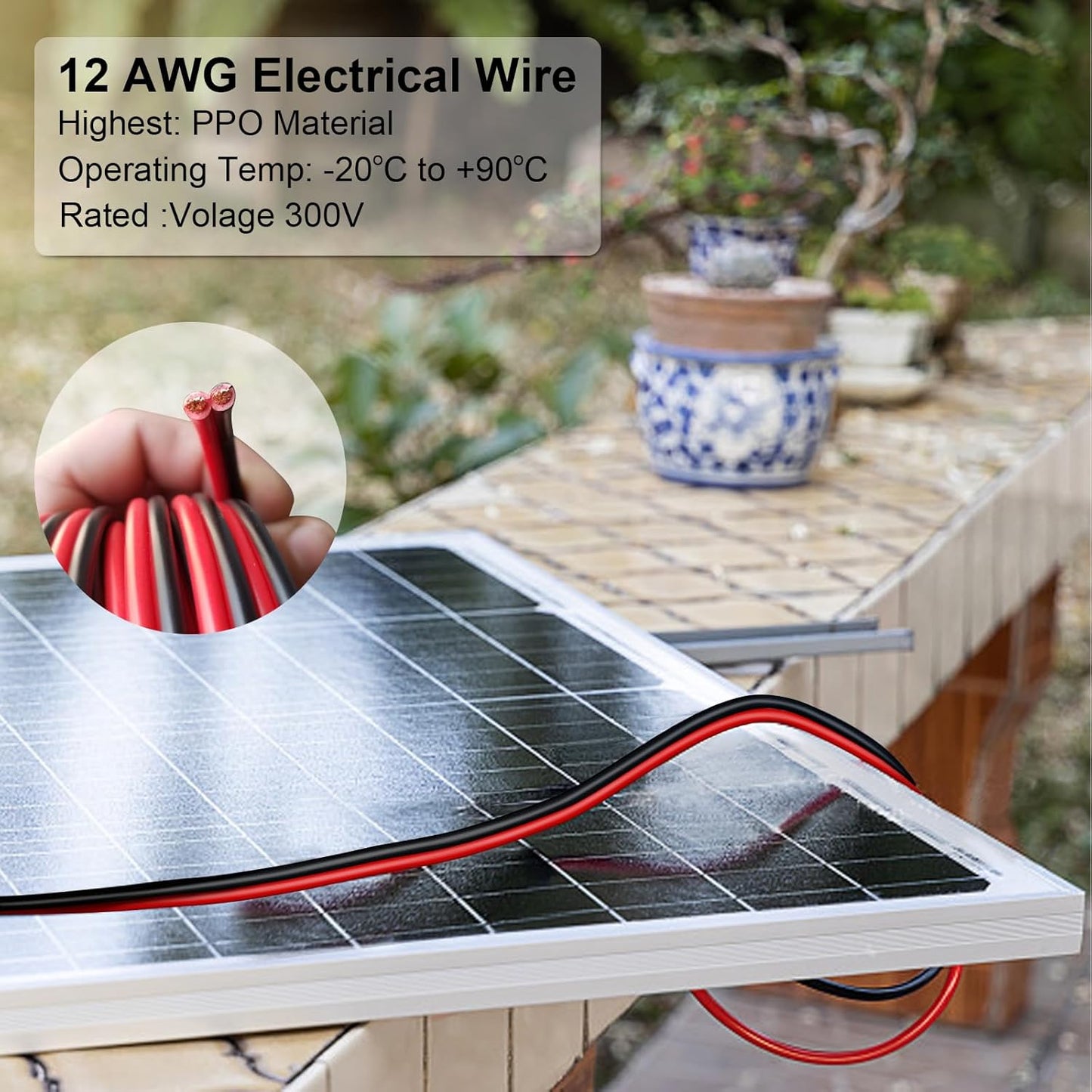 12AWG Tinned Copper Electrical Wire - 50FT, 2 Conductor Parallel, Black, PVC Insulated, Solar Panel, LED, Automotive, RV, Inverter Compatible