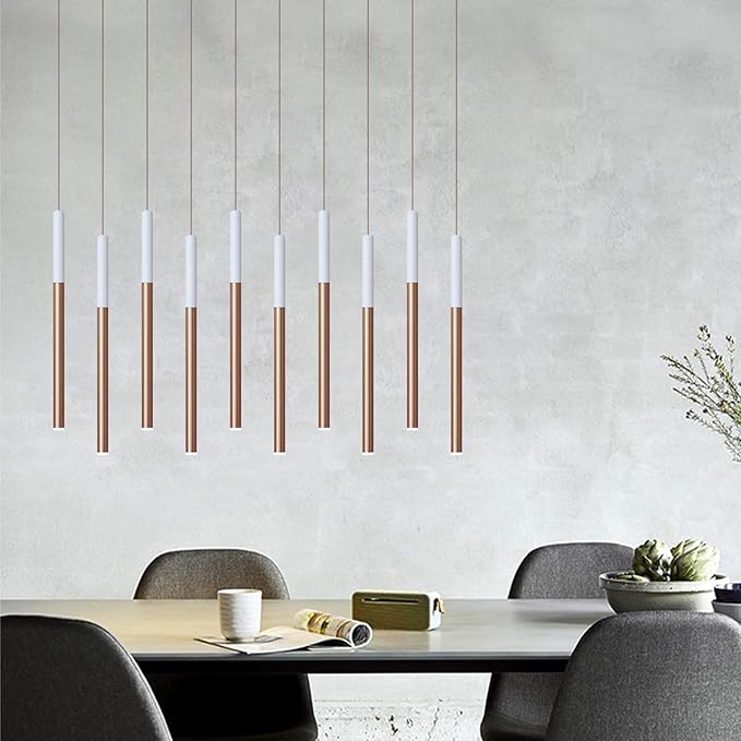ALTAIR 10 Mini Pendant Lighting White-Copper - LED Hanging Light Fixture for Kitchen Island, Bar, Foyer - Cluster Pendants - Dimmable, Adjustable Wire, Lamp Bulb Included