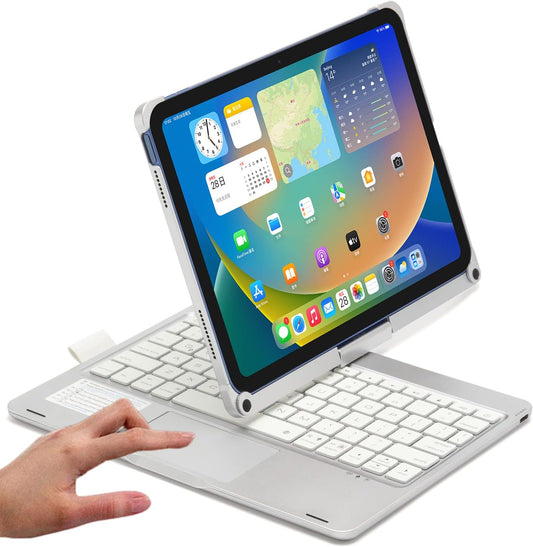 Rotatable Keyboard Case for iPad Air 11 Inch (M3/M2)/ Air5/Air4/iPad Pro11 2022/2021/2020, Backlits Bluetooth Touchpad Keyboard Smart Cover with Pencil Holder, Silver