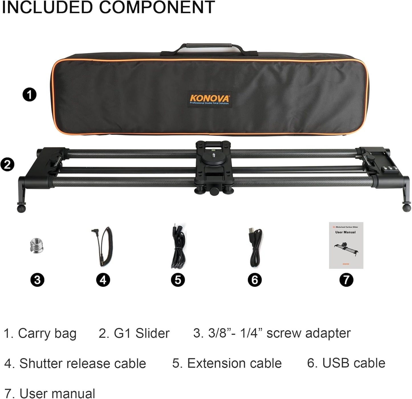 Konova New G1 Wireless Motorized Integrated Carbon Slider for Video, Time Lapse, Stop Motion, Parallax Panormaic Shooting (60cm (23.6"))