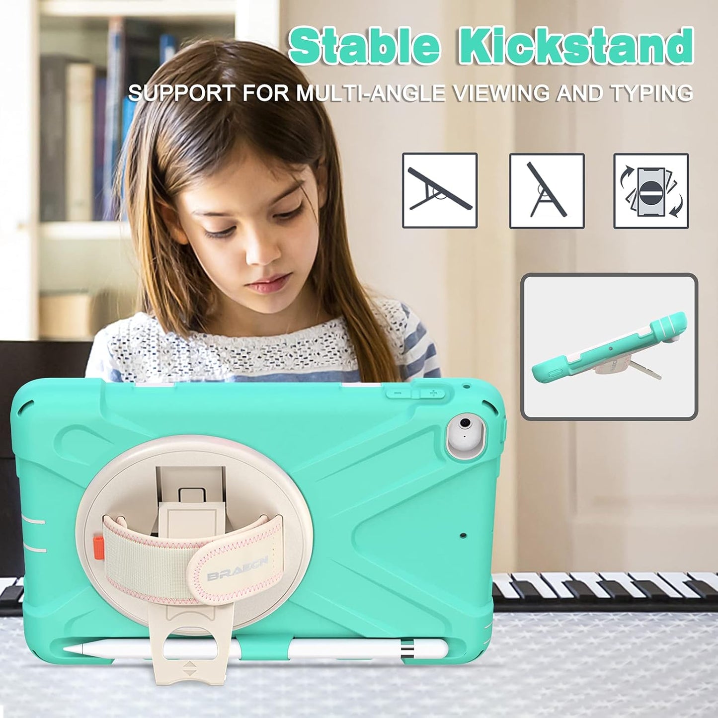 BRAECN iPad mini 5 Case,iPad mini 4 Case, Heavy Duty Shockproof Protective Rugged Case with Pencil Holder,Hand Strap,Kickstand, Shoulder Strap for iPad mini 5th/4th Generation 7.9 Inch for Kids