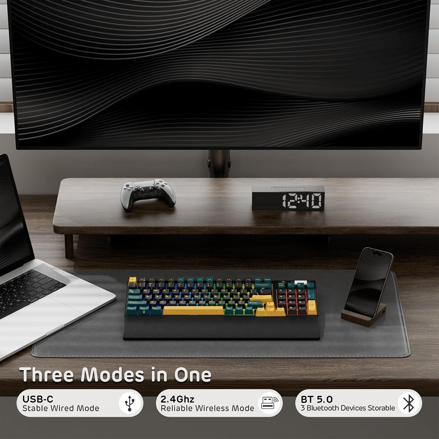 RK ROYAL KLUDGE RK96 RGB Limited Ed, 90% 96 Keys Wireless 3-Mode BT5.0/2.4G/USB-C Hot Swappable Mechanical Keyboard w/Wrist Rest, Volume Control, Software, Massive Battery, RK Viridian Switch