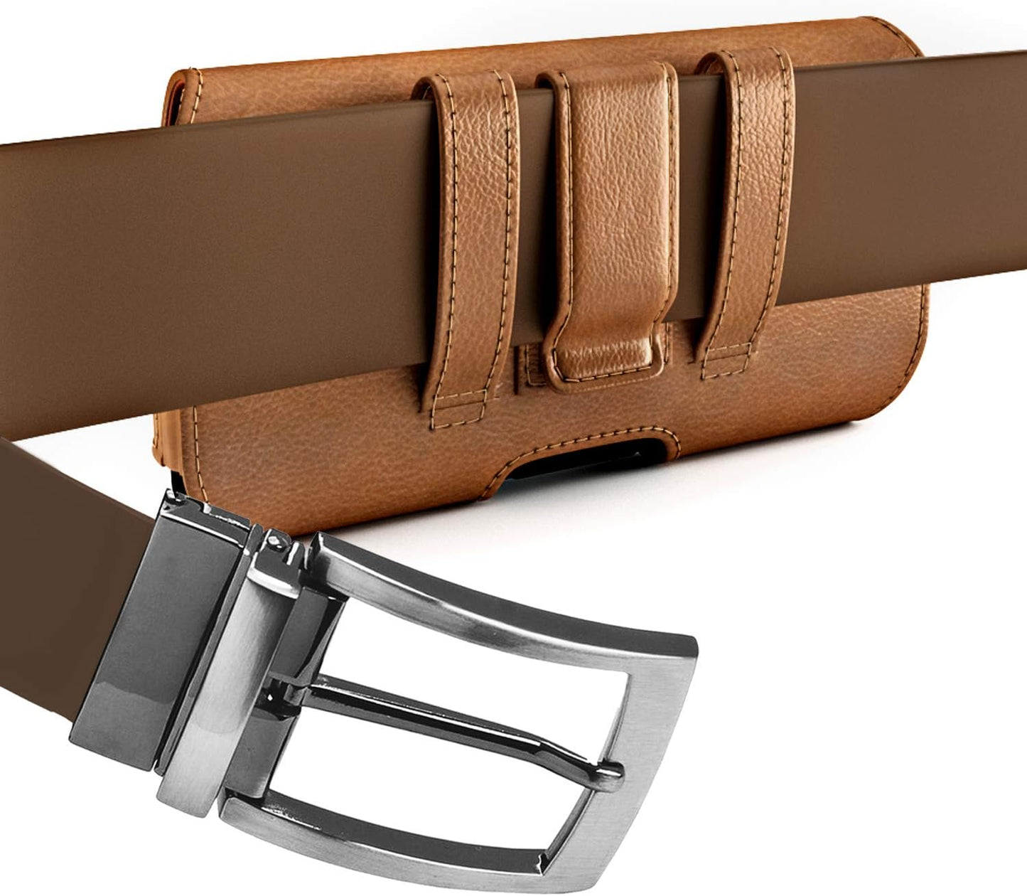 DeBin Case for Galaxy A15 A25 A35 A54 5G A53 A52 A51 A50 A20 Note 20 10+ Note 9 8 XCover Pro S24 FE S23 FE Cell Phone Belt Holder Holster Clip Pouch Cover (Fits Samsung Phone with Otterbox Case) Brown
