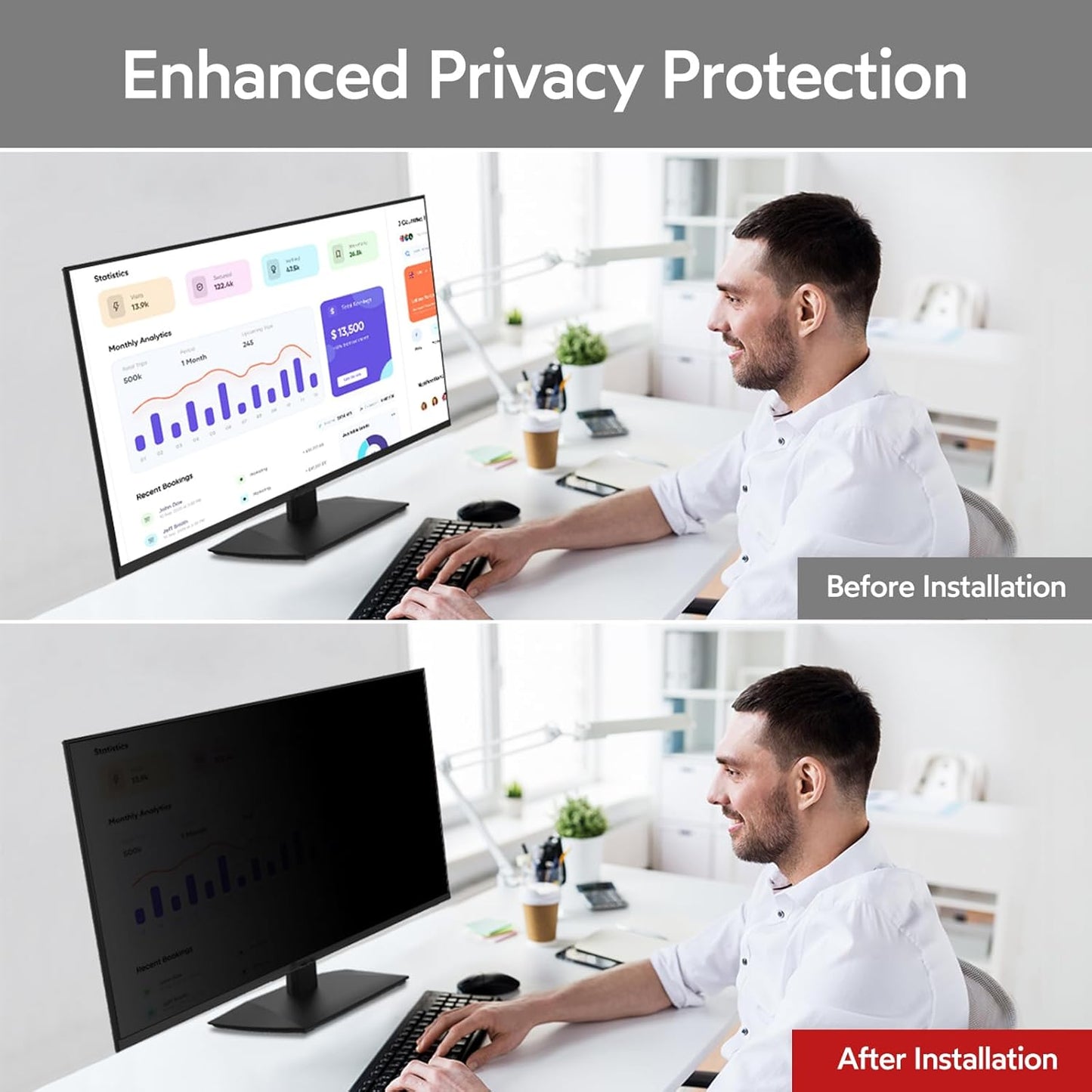 bersem 2 Pack 27 inch Removable Computer Privacy Screen Filter for 16:9 Ratio Monitor, Anti-Spy, Anti-Glare, Anti-Scratch, UV-Blocking