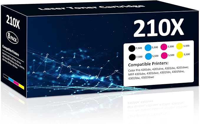 210X Toner Cartridges Compatible for 210X High Yield 210A Set for Color LaserJet Pro 4201dn 4201dne 4201dw 4201dwe MFP 4301dw 4301dwe 4301fdn 4301fdne 4301fdw 4301fdwe Printer(8 Pack, BK/Y/M/C)